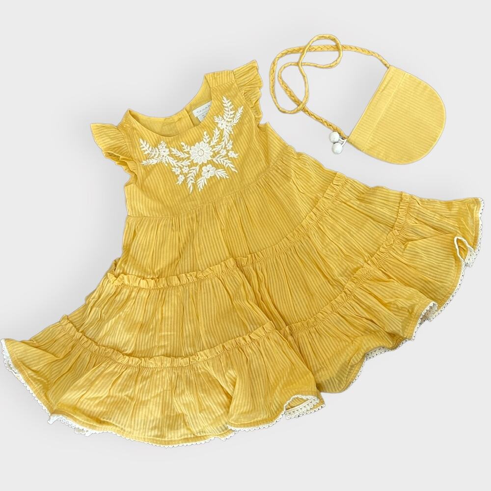 Yellow Tahari Embroidered Flutter Dress Purse Set 18-24mos Versatile Summer